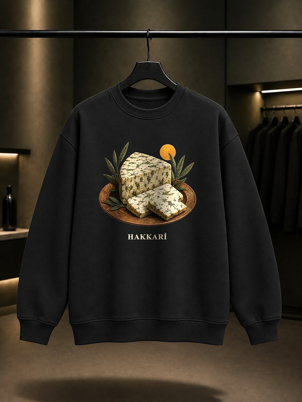 Hakkari Otlu Peynir baskılı siyah sweatshirt