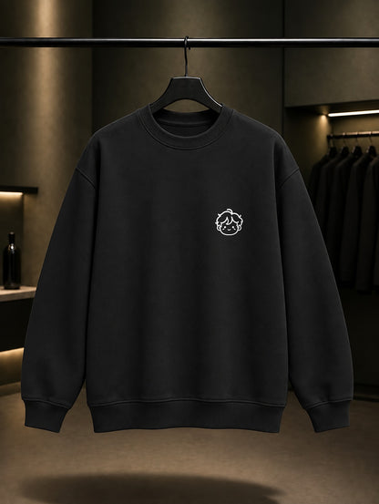 Utangaç Minimal Baskılı Unisex %100 Pamuk Sweatshirt — Siyah
