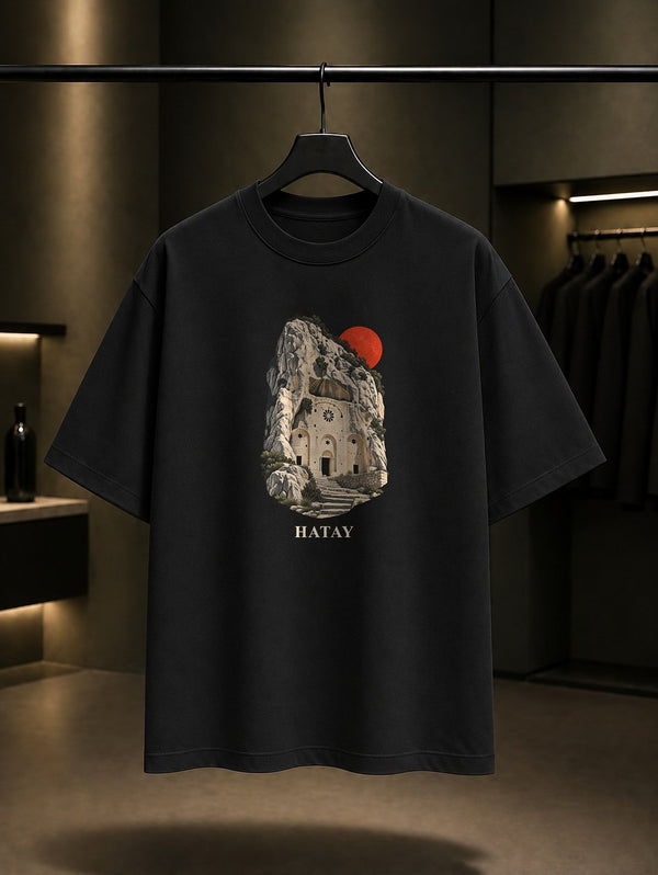 Hatay Saint Pierre Kilisesi baskılı siyah t-shirt