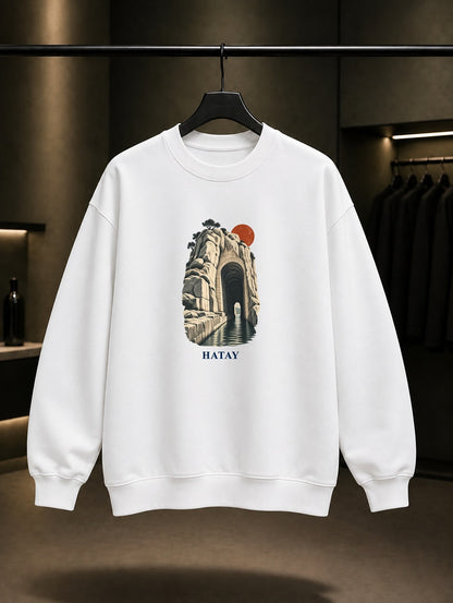 Hatay Titus Tüneli baskılı beyaz sweatshirt