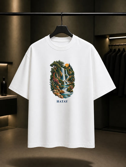 Hatay Harbiye Şelaleleri baskılı beyaz t-shirt