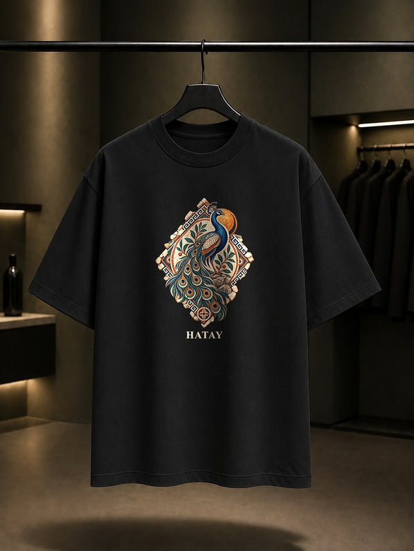 Hatay Antakya Mozaiği baskılı siyah t-shirt