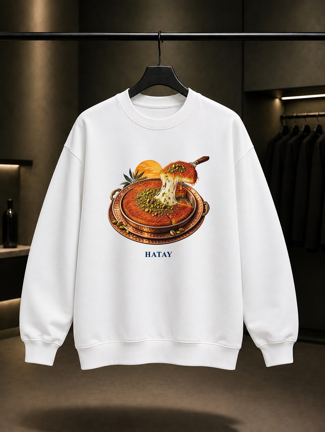 Hatay Künefe baskılı beyaz sweatshirt