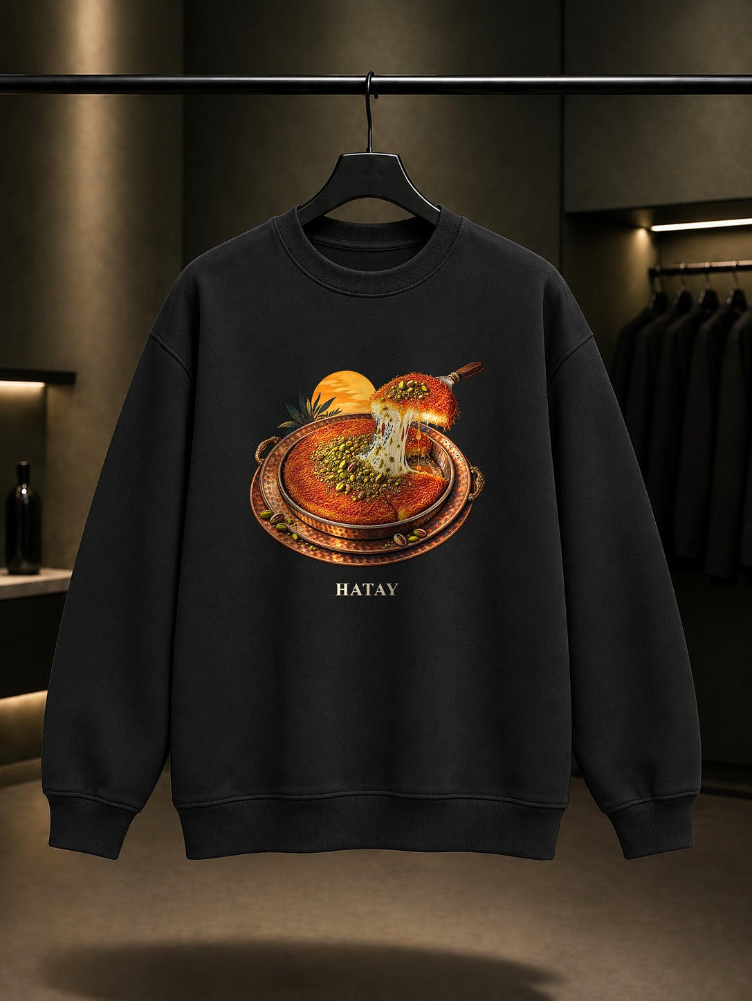 Hatay Künefe baskılı siyah sweatshirt