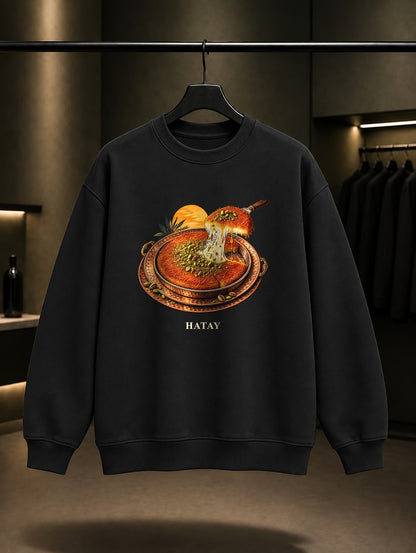 Hatay Künefe baskılı siyah sweatshirt
