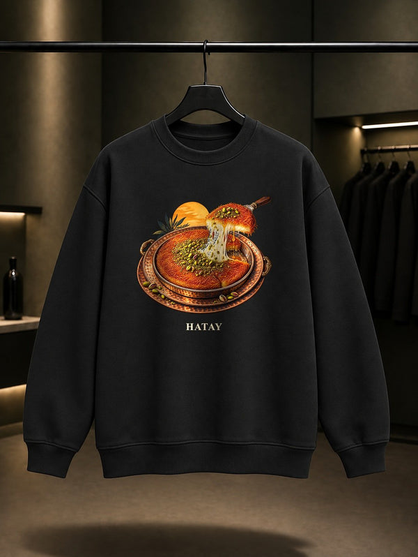 Hatay Künefe baskılı siyah sweatshirt