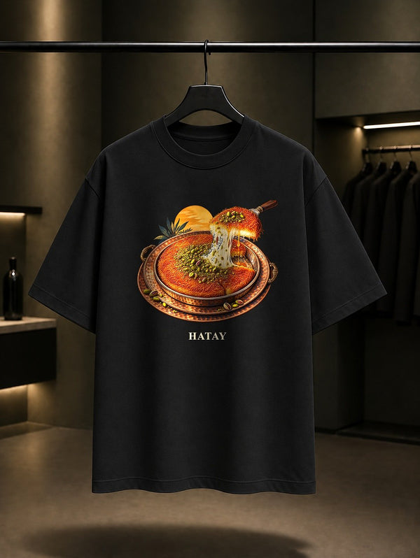 Hatay Künefe baskılı siyah t-shirt