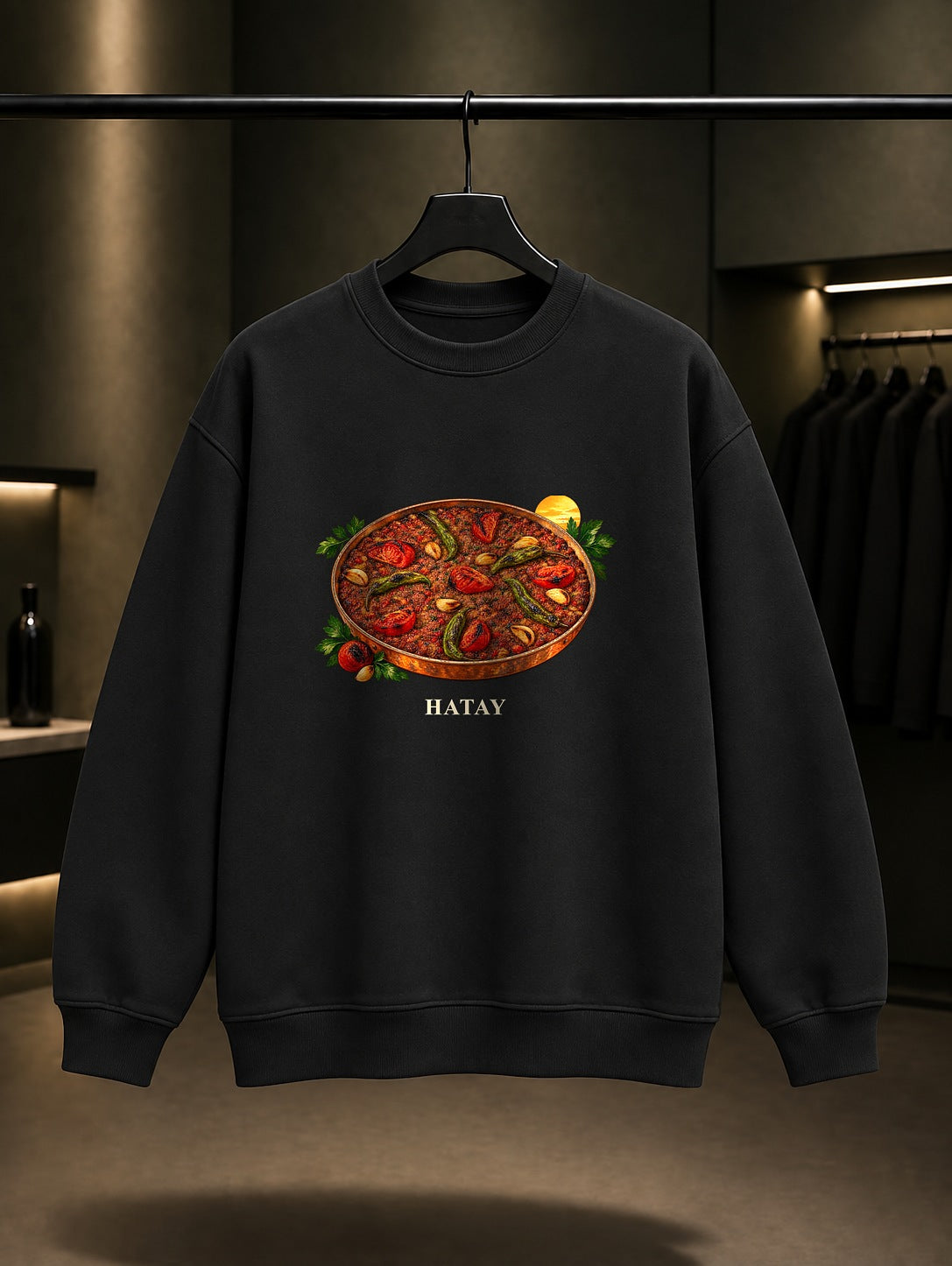 Hatay Tepsi Kebabı baskılı siyah sweatshirt