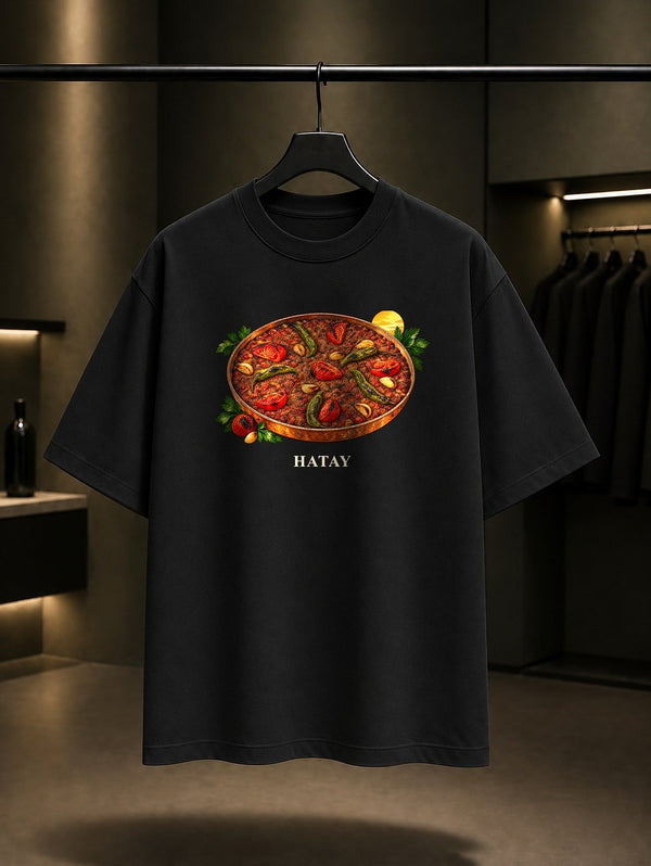 Hatay Tepsi Kebabı baskılı siyah t-shirt