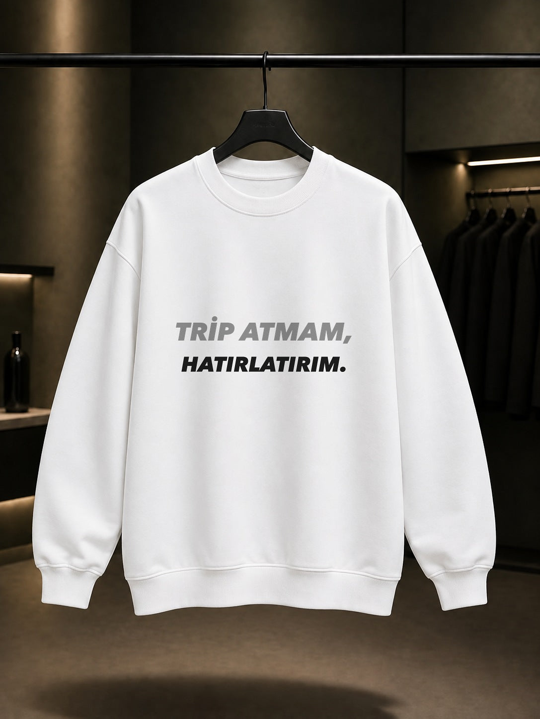 Trip Atmam Hatırlatırım Baskılı Unisex %100 Pamuk Sweatshirt — Beyaz