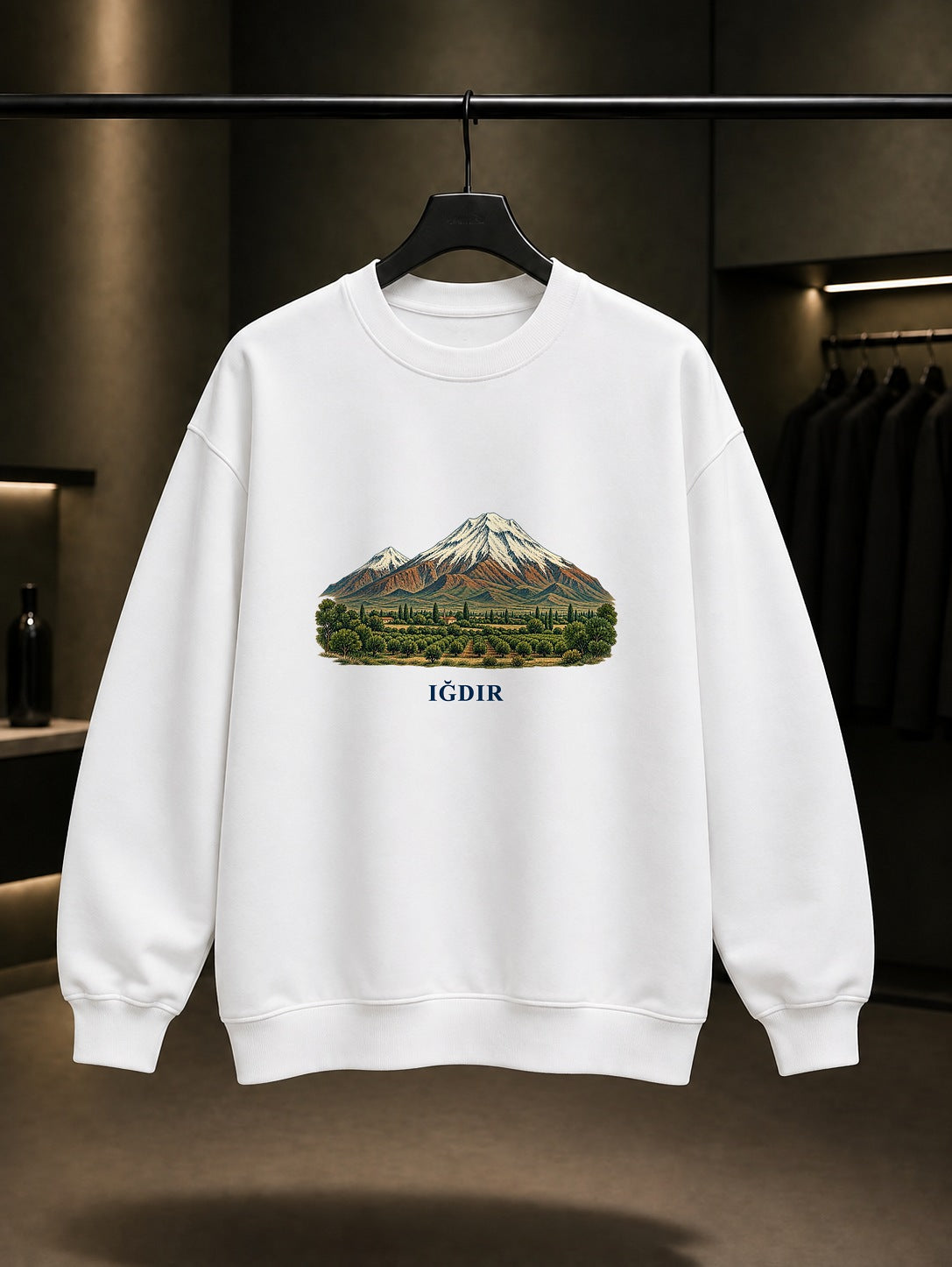 Iğdır Ağrı Dağı baskılı beyaz sweatshirt