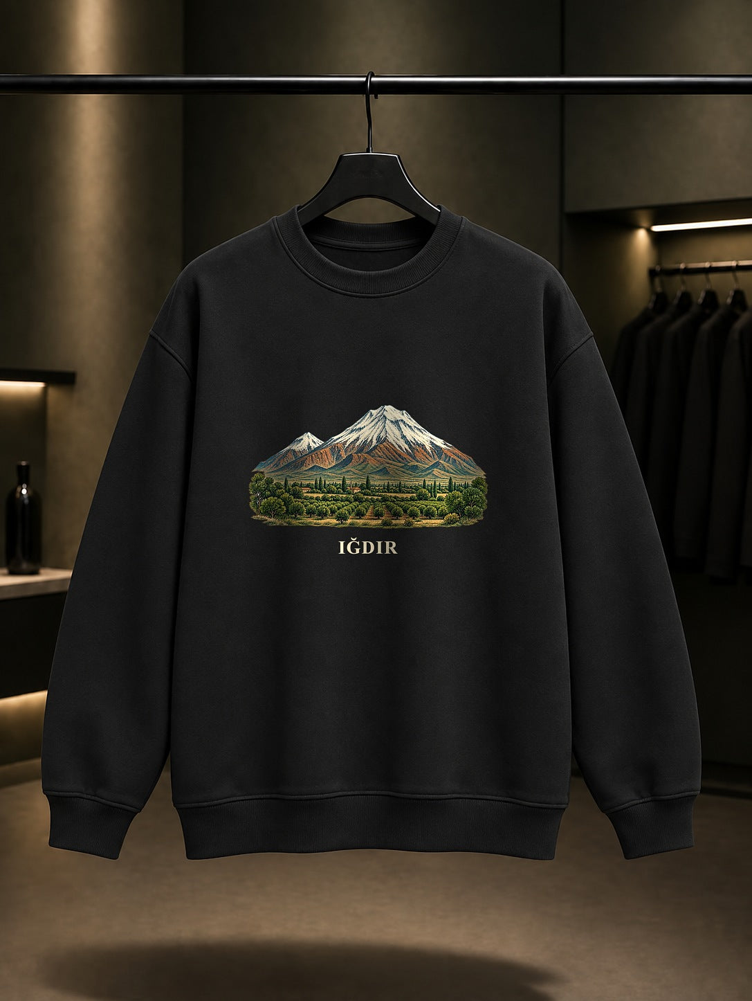 Iğdır Ağrı Dağı baskılı siyah sweatshirt