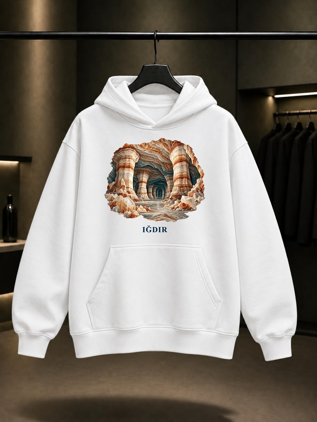 Iğdır Tuzluca baskılı beyaz kapüşonlu sweatshirt