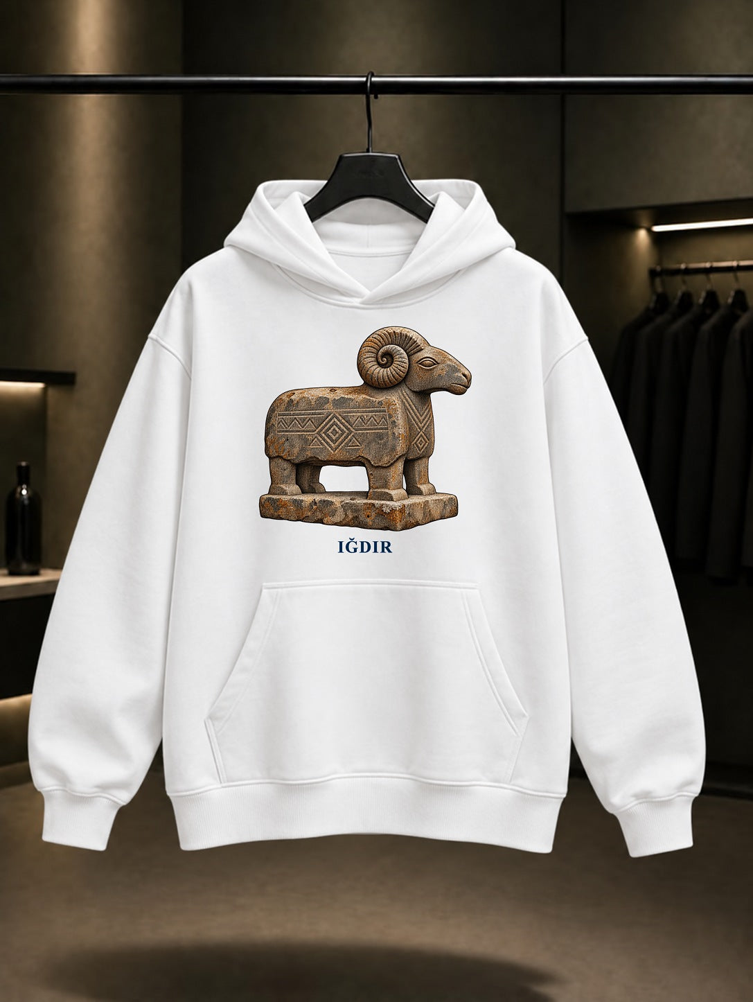 Iğdır Koç Mezar baskılı beyaz kapüşonlu sweatshirt