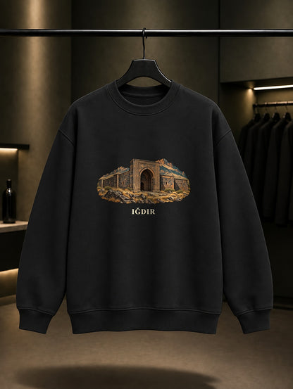 Iğdır Harmandöven baskılı siyah sweatshirt