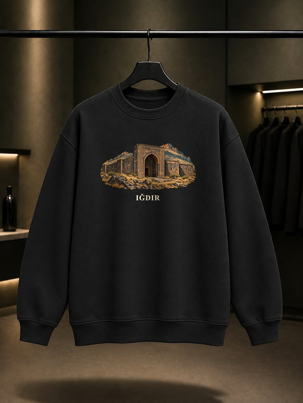 Iğdır Harmandöven baskılı siyah sweatshirt