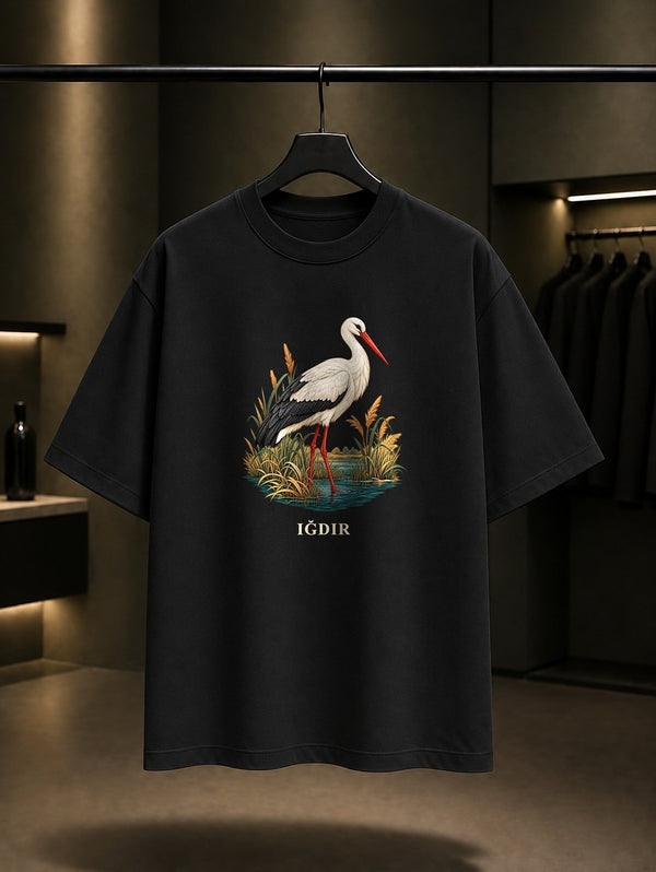 Iğdır Aras Leylek baskılı siyah t-shirt