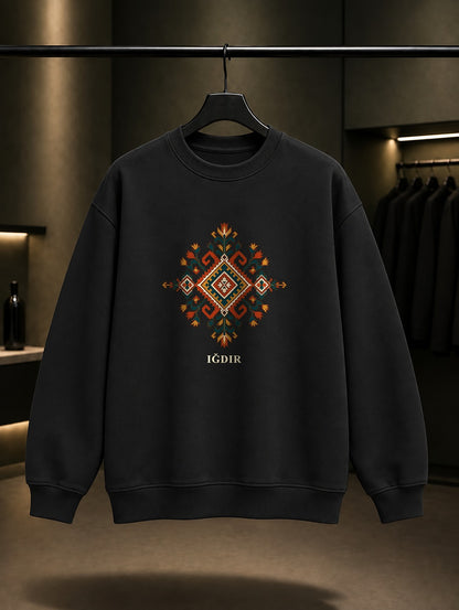 Iğdır Karabağ Kilim baskılı siyah sweatshirt