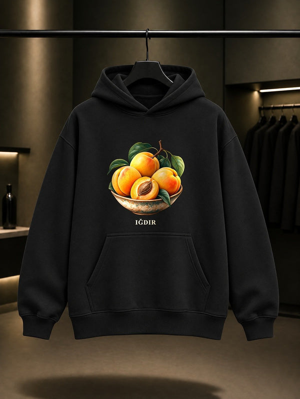 Iğdır Salak Kayısı baskılı siyah kapüşonlu sweatshirt