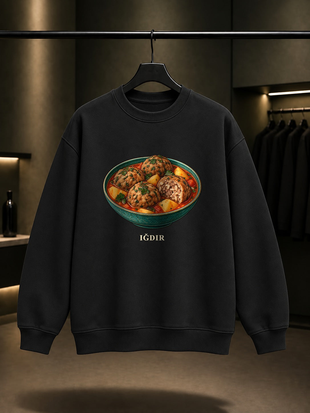 Iğdır Taş Köfte baskılı siyah sweatshirt