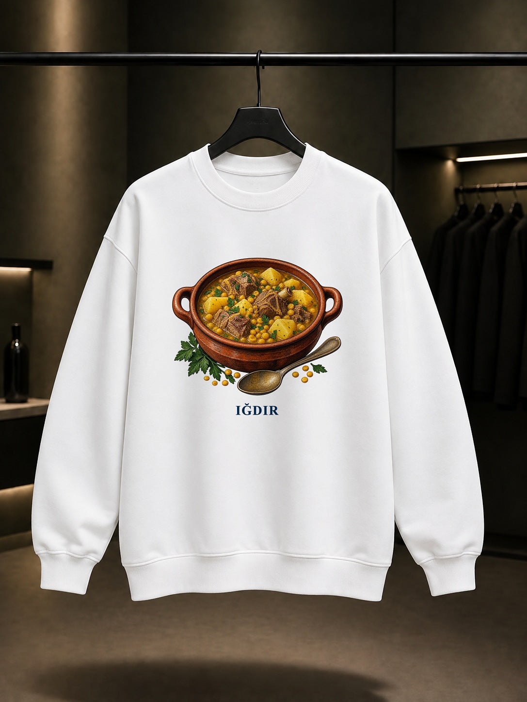 Iğdır Bozbaş baskılı beyaz sweatshirt