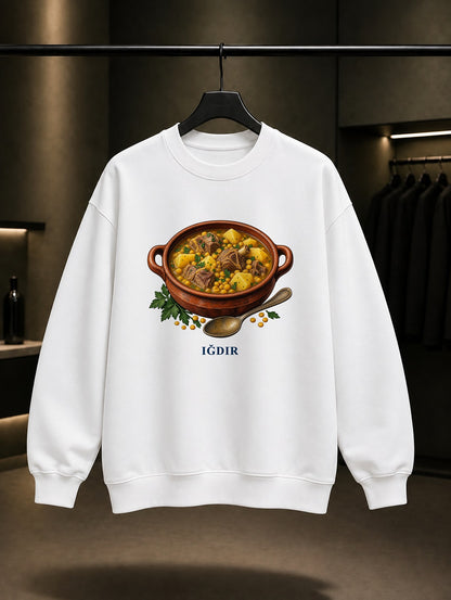 Iğdır Bozbaş baskılı beyaz sweatshirt