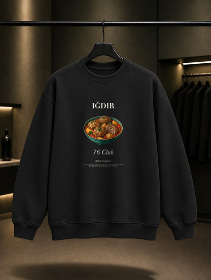 Iğdır Taş Köfte 76 Club baskılı siyah sweatshirt