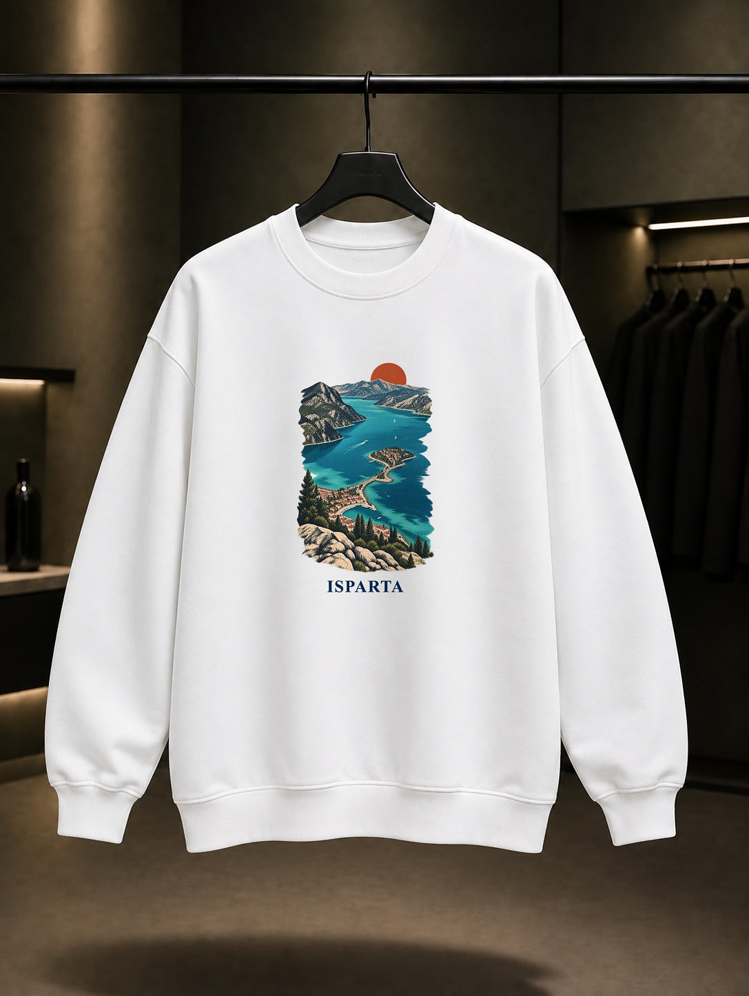 Isparta Eğirdir Gölü baskılı beyaz sweatshirt
