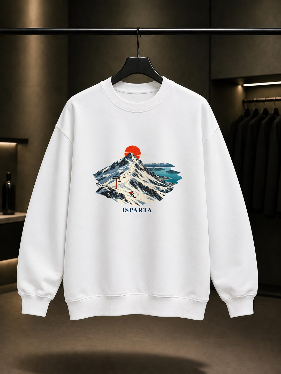 Isparta Davraz Dağı baskılı beyaz sweatshirt