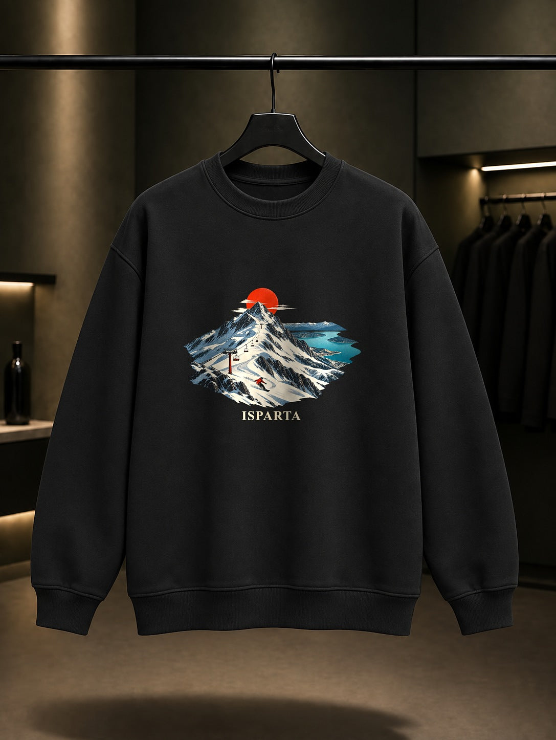 Isparta Davraz Dağı baskılı siyah sweatshirt