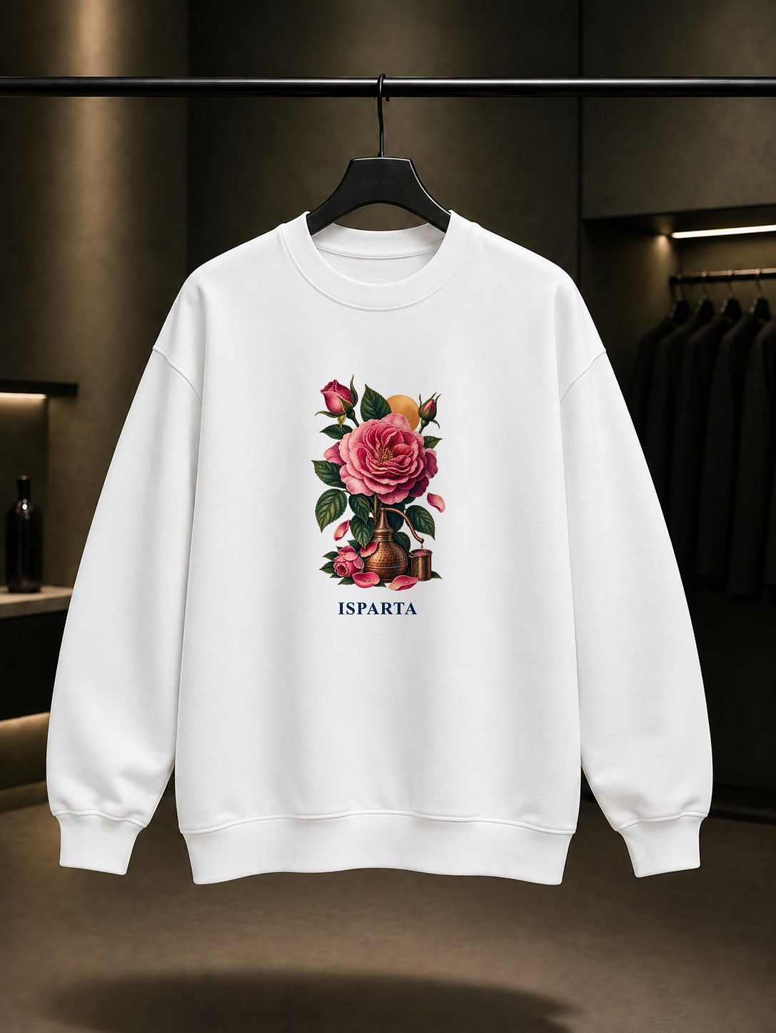 Isparta Gülü baskılı beyaz sweatshirt
