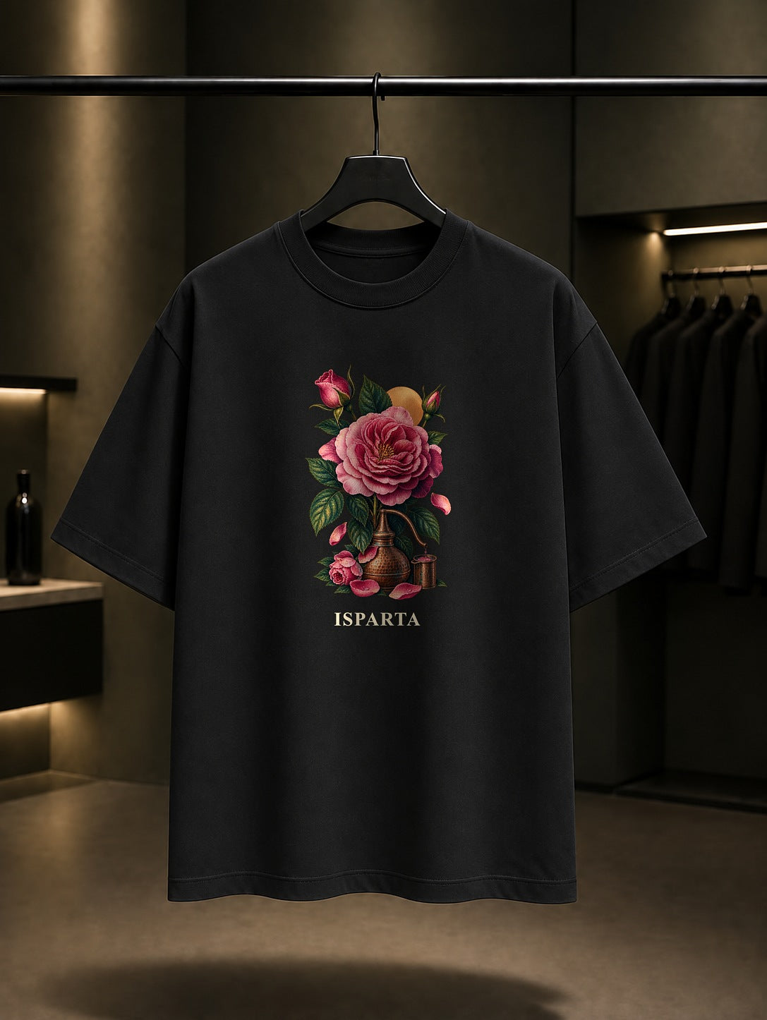 Isparta Gülü baskılı siyah t-shirt
