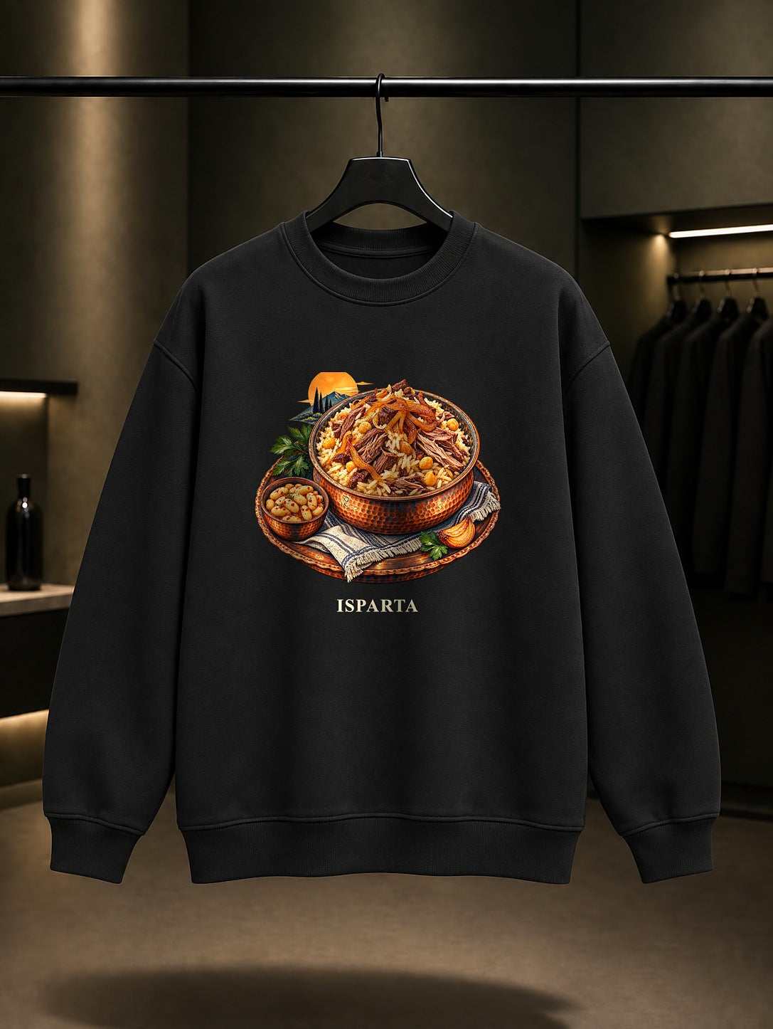 Isparta Kabune Pilavı baskılı siyah sweatshirt