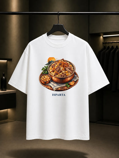 Isparta Kabune Pilavı baskılı beyaz t-shirt