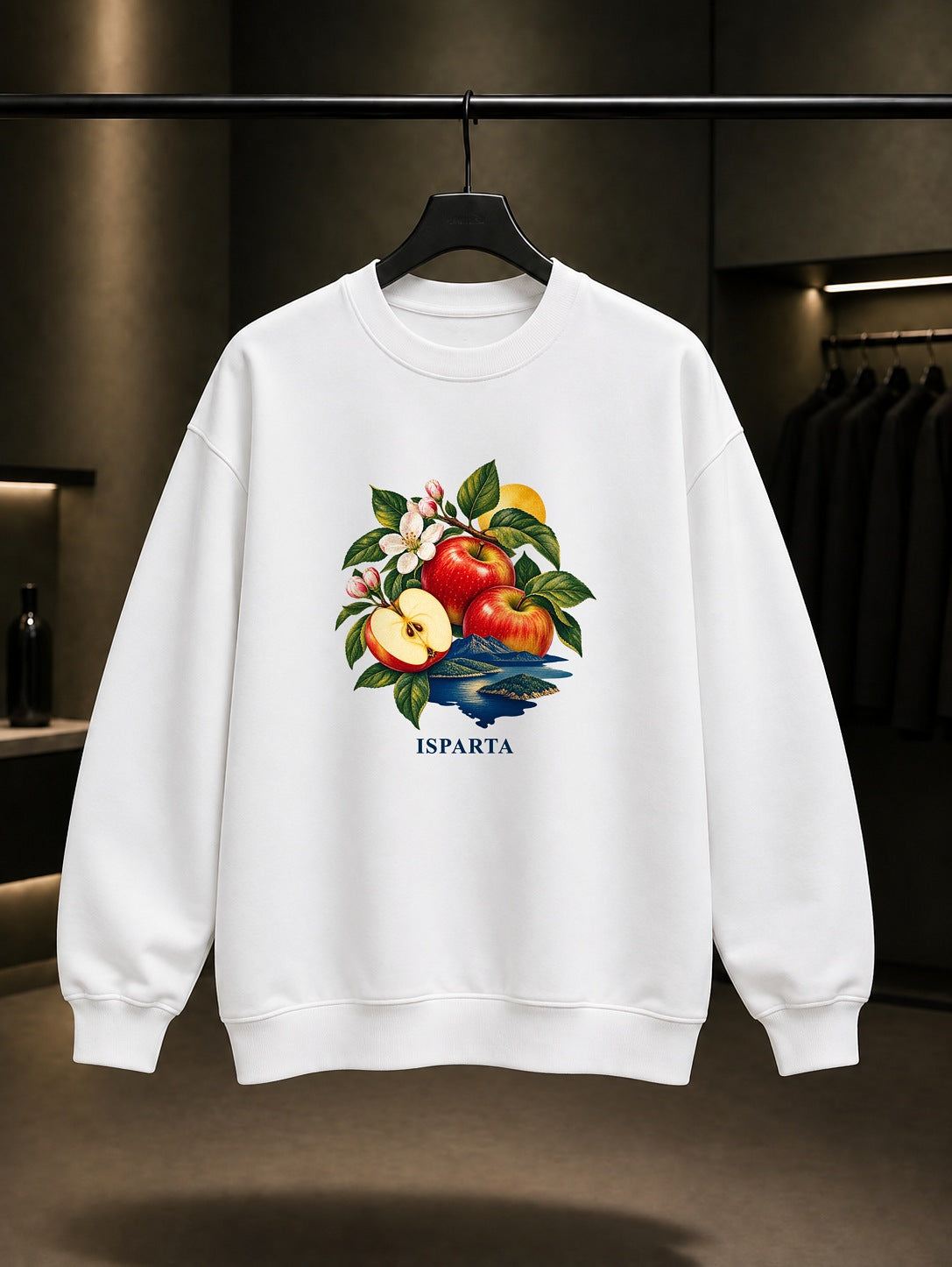 Isparta Eğirdir Elması baskılı beyaz sweatshirt