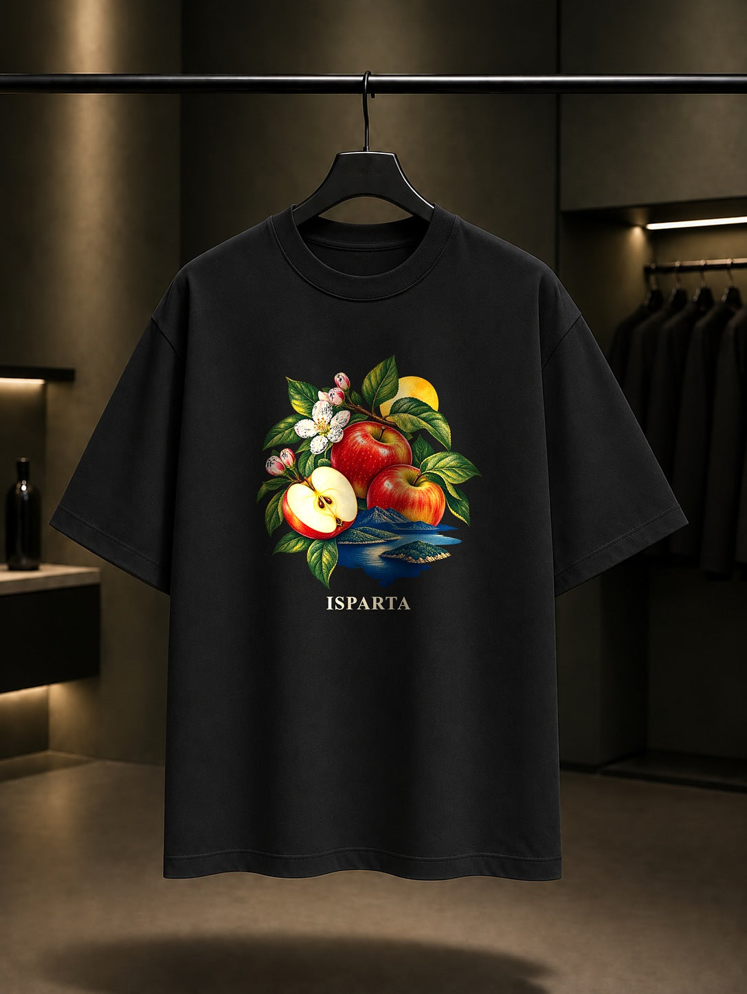 Isparta Eğirdir Elması baskılı siyah t-shirt