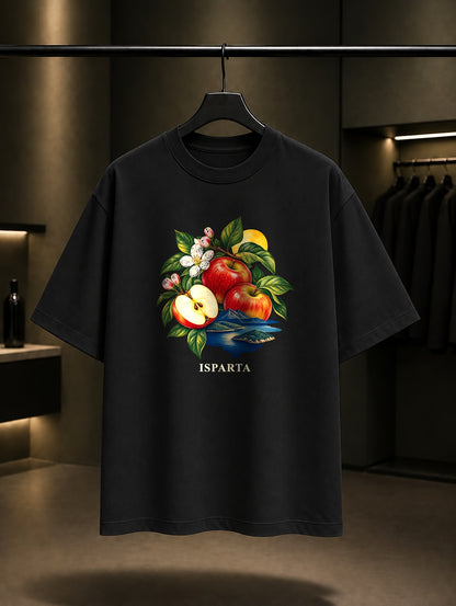 Isparta Eğirdir Elması baskılı siyah t-shirt