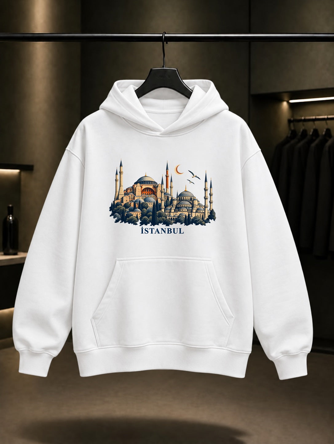 İstanbul Hagia Sophia Sultanahmet baskılı beyaz kapüşonlu sweatshirt