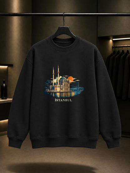 İstanbul Ortaköy baskılı siyah sweatshirt