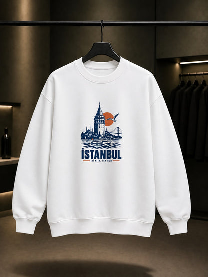 İstanbul baskılı beyaz sweatshirt