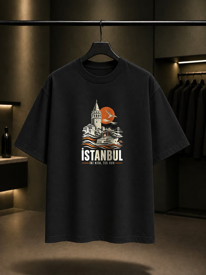 İstanbul baskılı siyah t-shirt