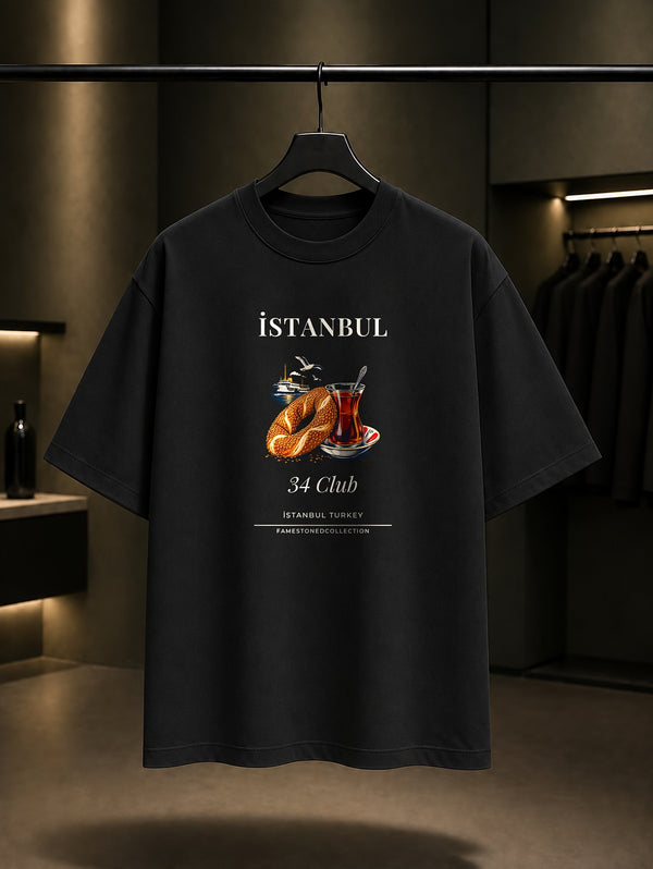 İstanbul Simit Çay 34 Club Tişört Siyah