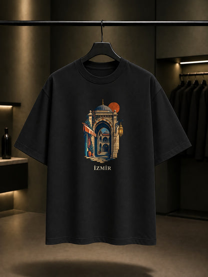 İzmir Kemeraltı Kızlarağası Hanı baskılı siyah t-shirt