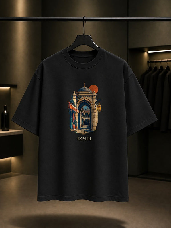 İzmir Kemeraltı Kızlarağası Hanı baskılı siyah t-shirt