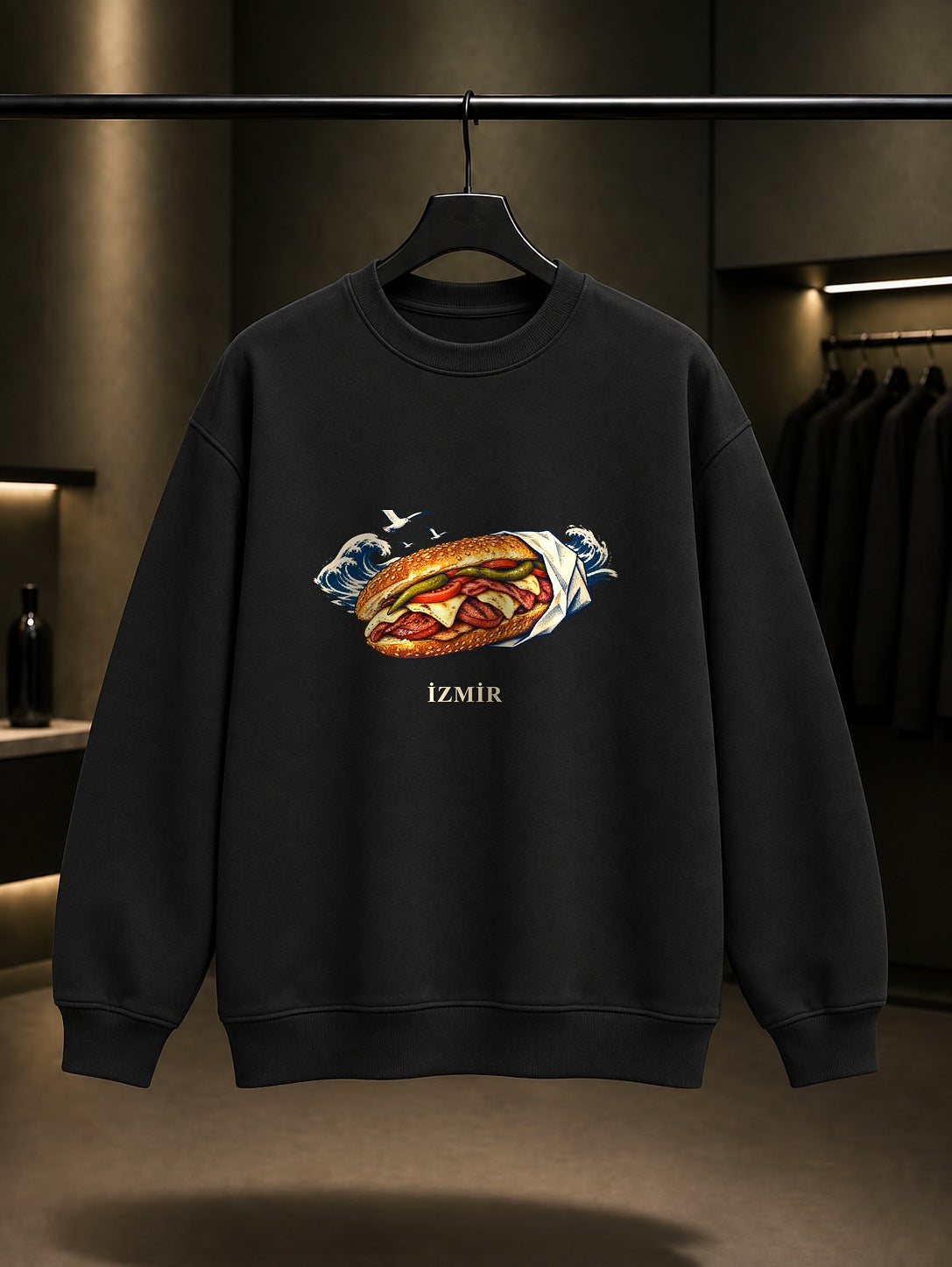 İzmir Kumru baskılı siyah sweatshirt