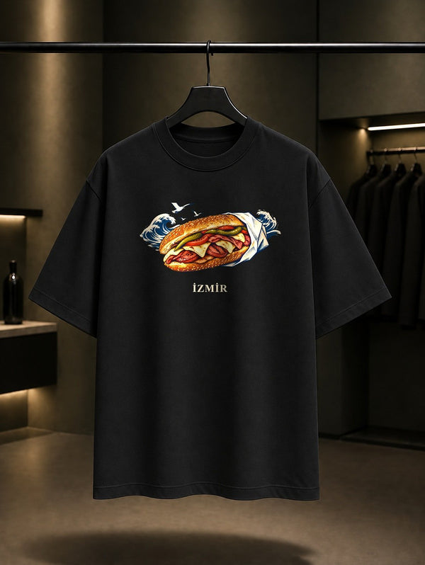 İzmir Kumru baskılı siyah t-shirt