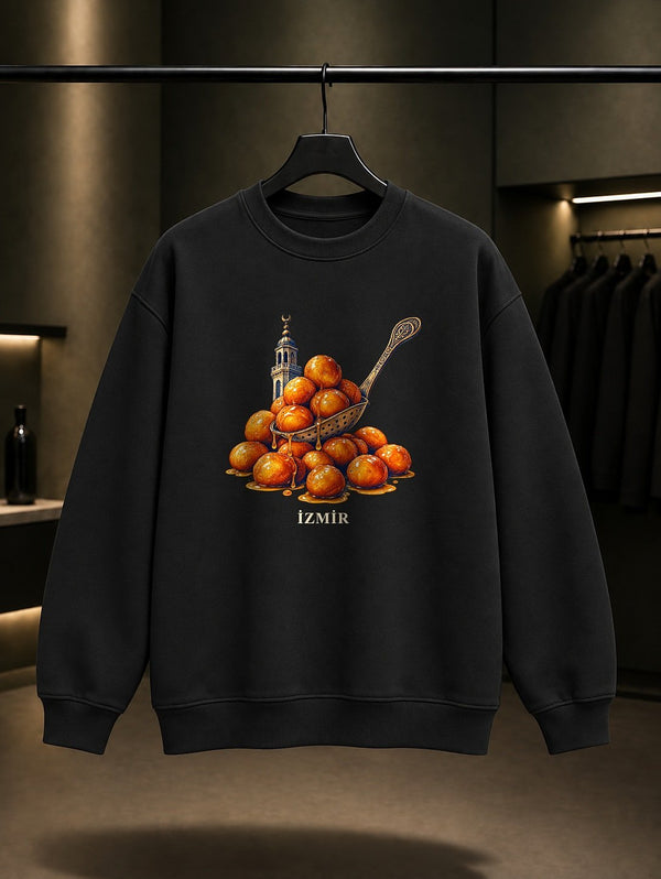İzmir Lokma baskılı siyah sweatshirt