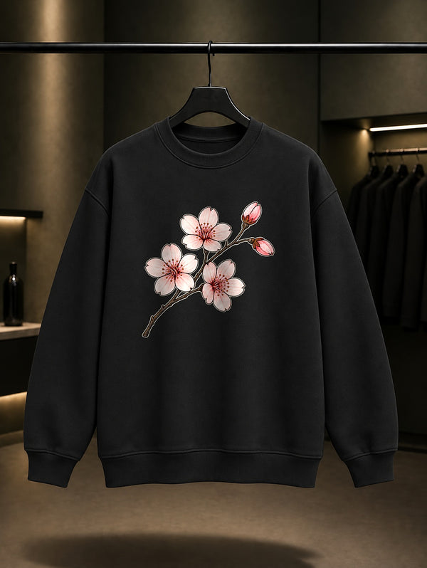 Mini Sakura Baskılı Unisex %100 Pamuk Sweatshirt · Japon Motifi