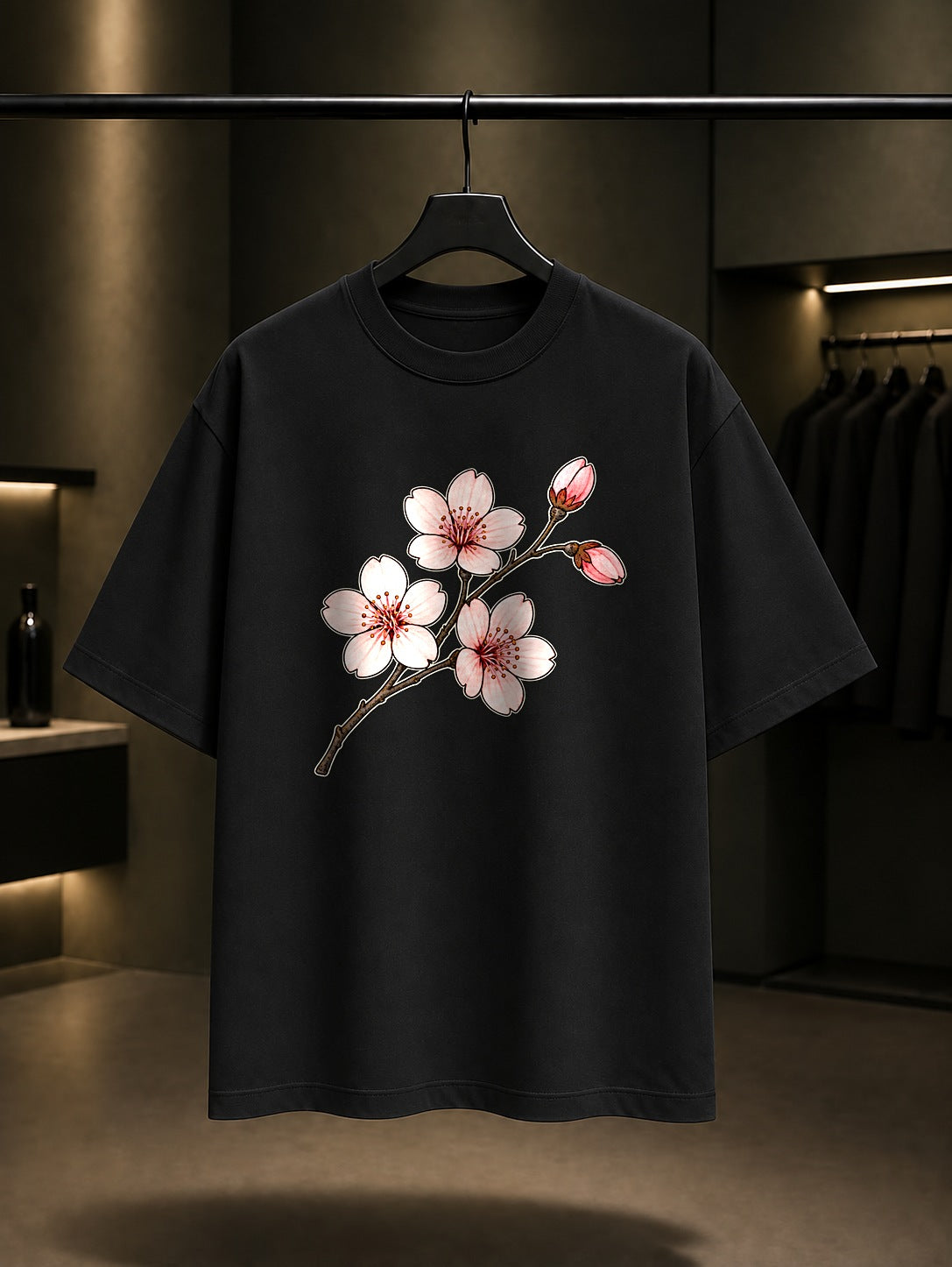 Mini Sakura Baskılı Unisex %100 Pamuk Tişört · Japon Motifi