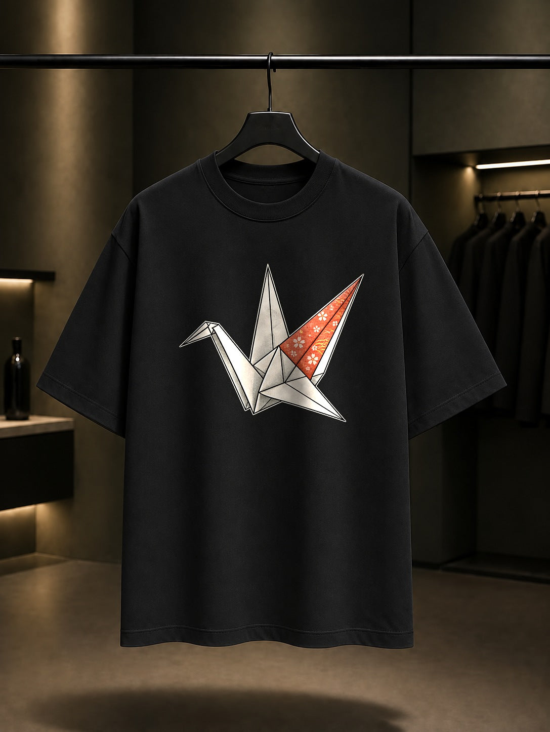 Mini Origami Baskılı Unisex %100 Pamuk Tişört · Japon Motifi